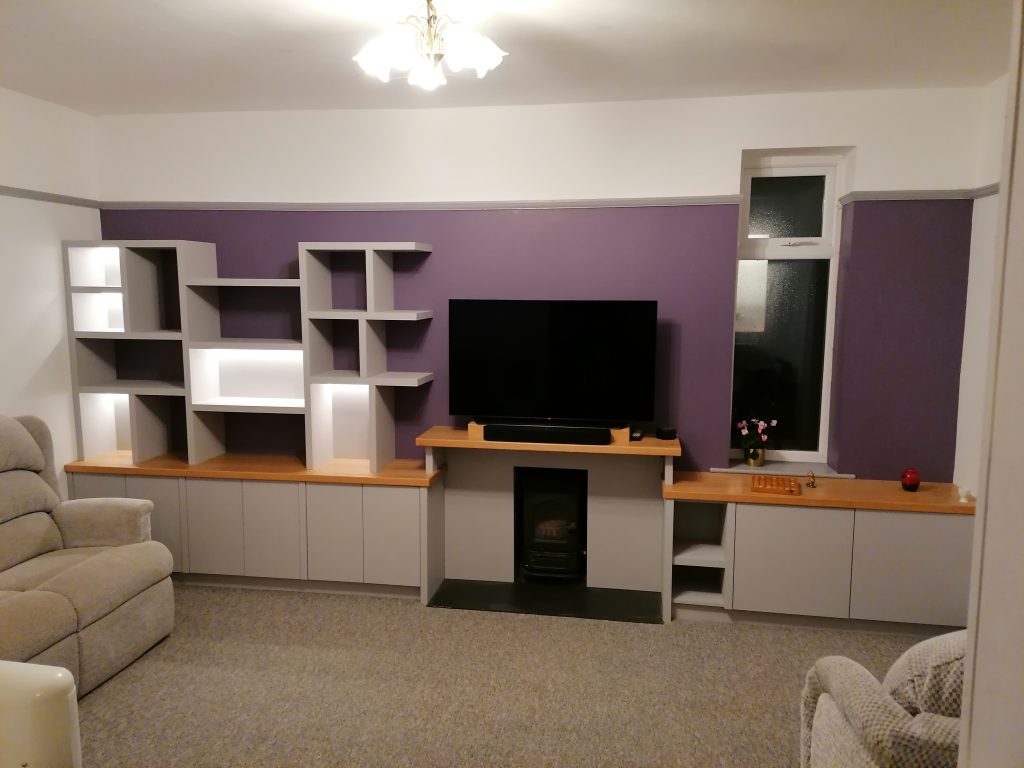 media unit open shelving with lighting back light shelves oak sideboard oak tv unit fire surround push to open cupboards light grey fitted furniture contemporary designed furniture tv stand before and after pics and cad drawings